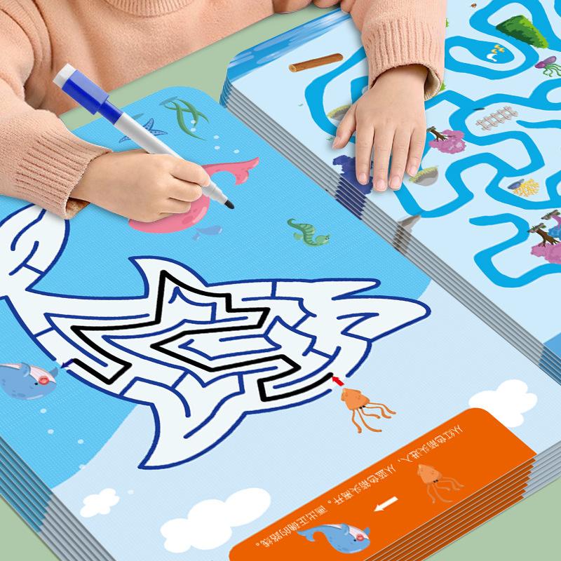 Maze Tracing Activities Reusable Focus Training Workbook for Kid Pen Control Exercises Sensory Learning Tool for Early Education