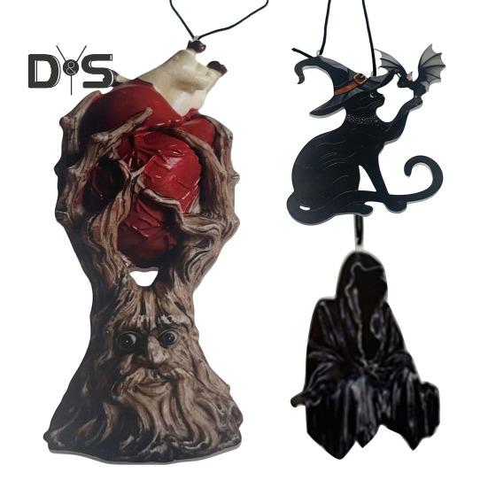 Ozdoba na Halloween Ludzkie Serce Drzewo Korzeń Czarny Kot Peleryna Duch Statua Ręcznie Robiony Akryl Wisiorek do Biurka Ogrodowego Biura