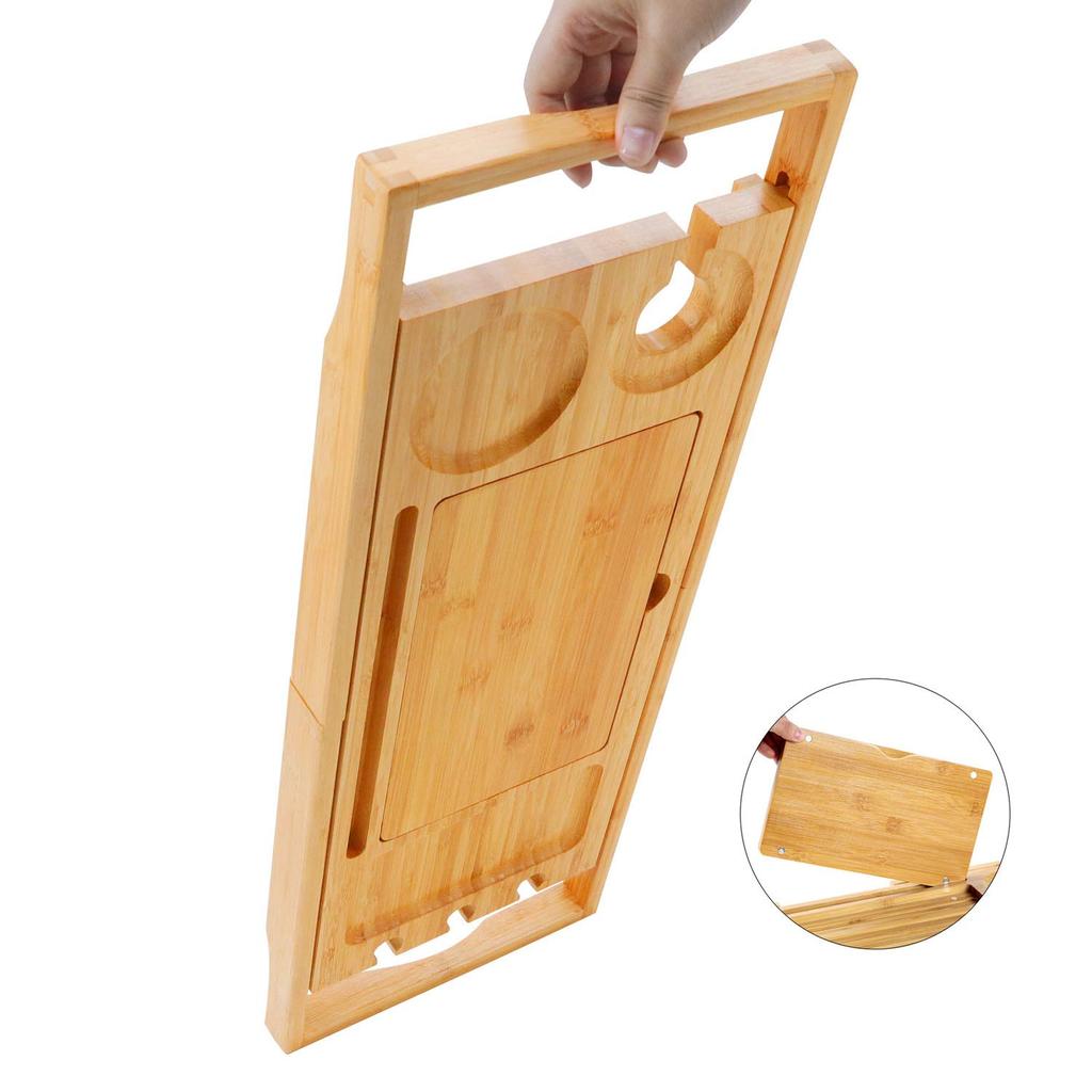 Utoplike Bamboo Bath Tray, Adjustable Bath Tray, Expandable Bath Rack, Portable Wine Holder