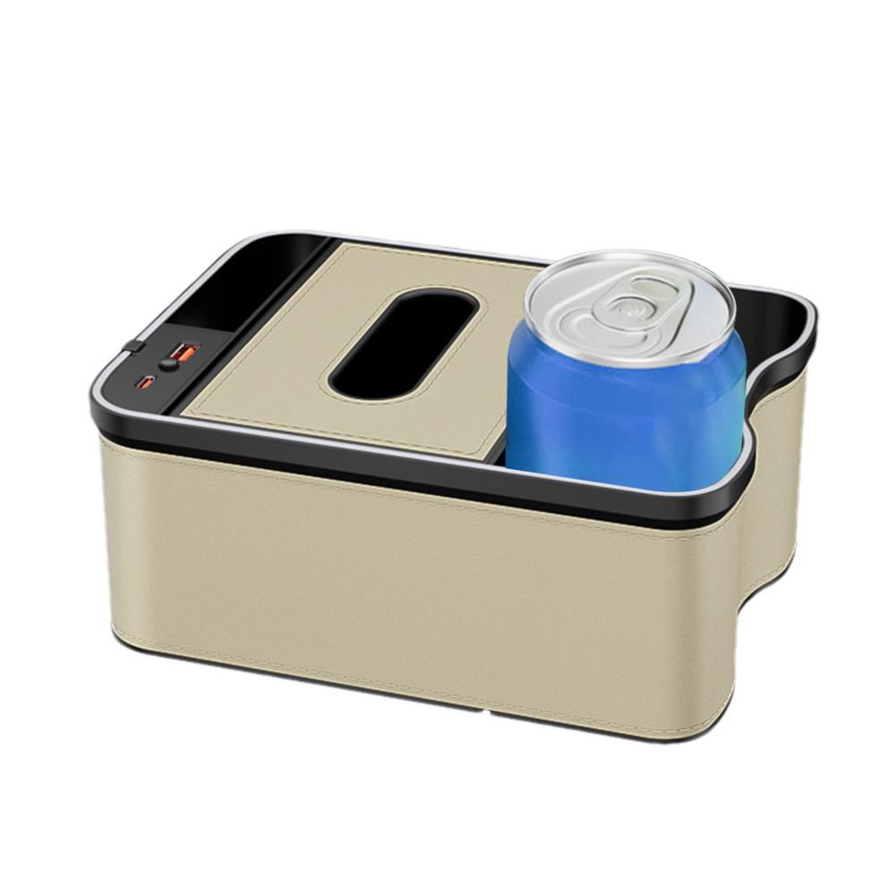 Car Console Organizer Car Organizer Tissue Holder USB Rechargeable Storage Organizer With Ambient Light Tissue Box Cell Phone