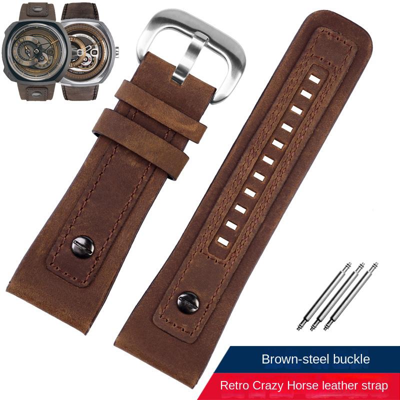 

For Seven Friday P1/2 Q2/03 M1/2/M021 T2 Genuine Leather Watch band Vintage Diesel Large Size Metal Riveted Watch Men Strap 28mm 28mm