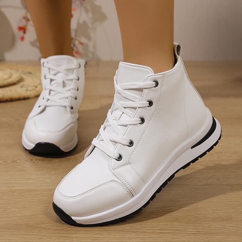 Fashion White High Top Platform Sneakers for Women 2025 Autumn Lightweight Casual Sports Shoes Woman Thick Sole PU Leather Ankle Boots