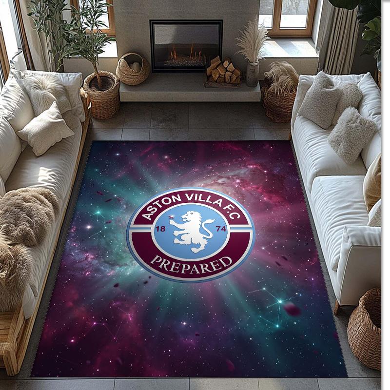 Aston Villa Football Print Crystal Velvet Rug, Comfortable Water Absorbent Non Slip Indoor Floor Carpet