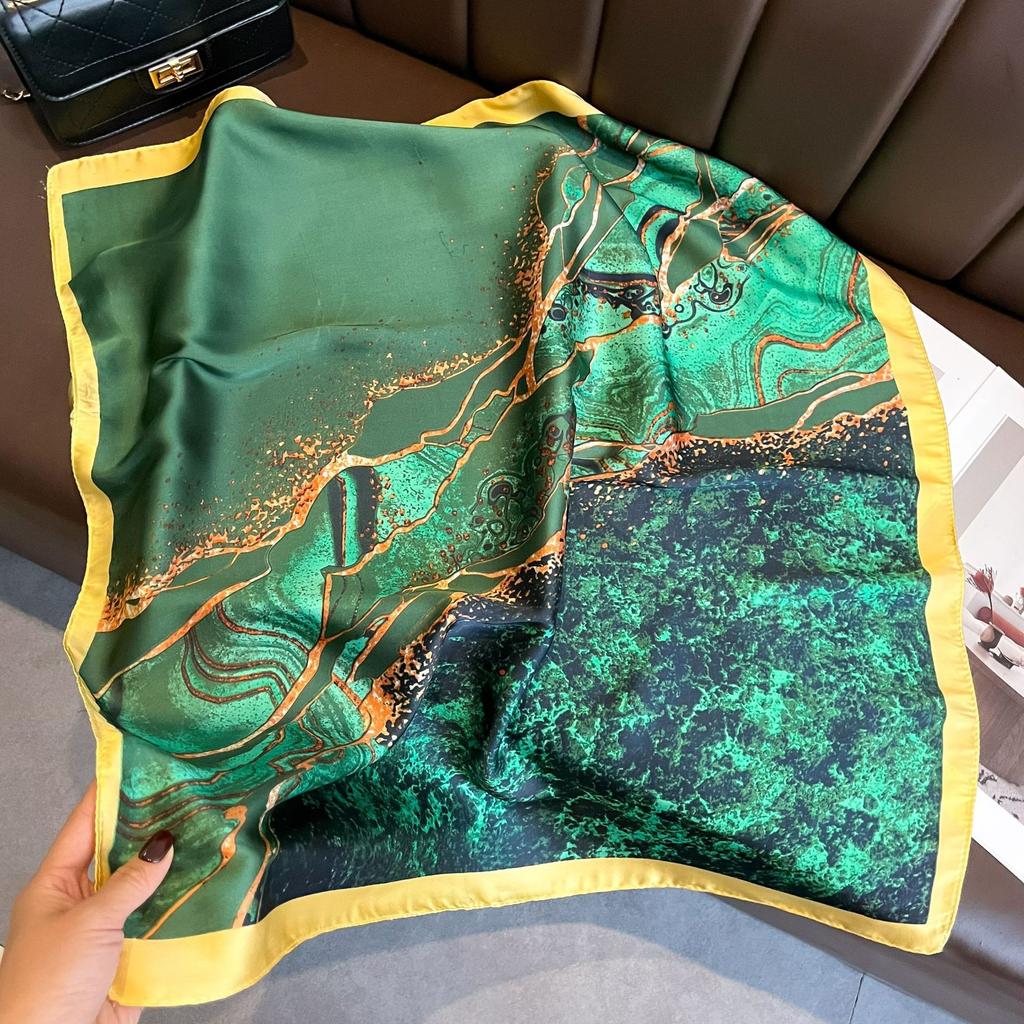 71Cm imitation silk small square scarf burgundy baroque pattern silk scarf versatile professional scarf spring and summer decorative scarf