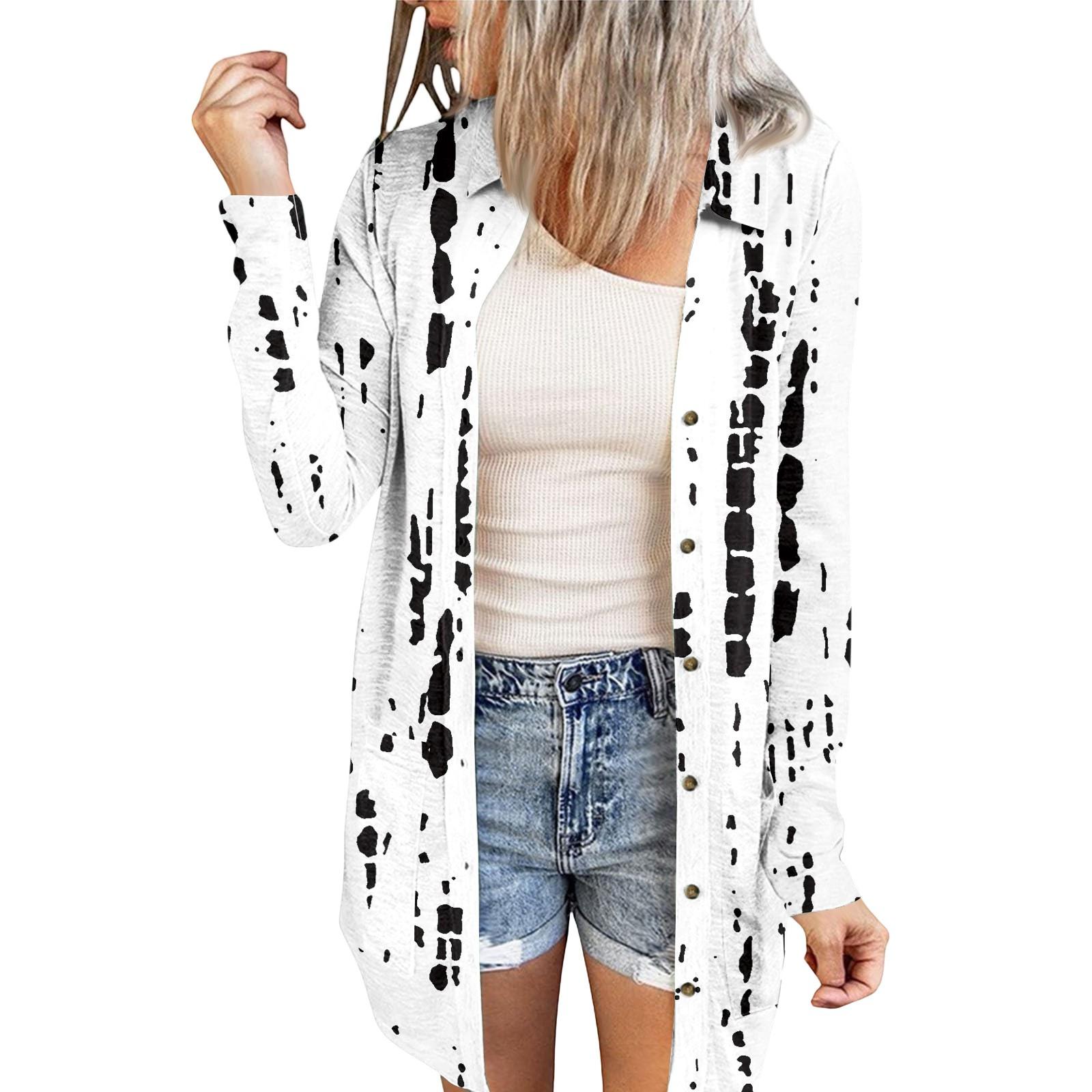 

Женский повседневный модный кардиган-жакет средней длины с принтом и длинными рукавами XL белый