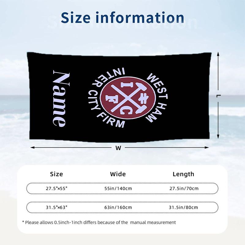 West Ham United FC Custom Name Printed Beach Towel Personalized Soft Towel For Swimming Beach Travel