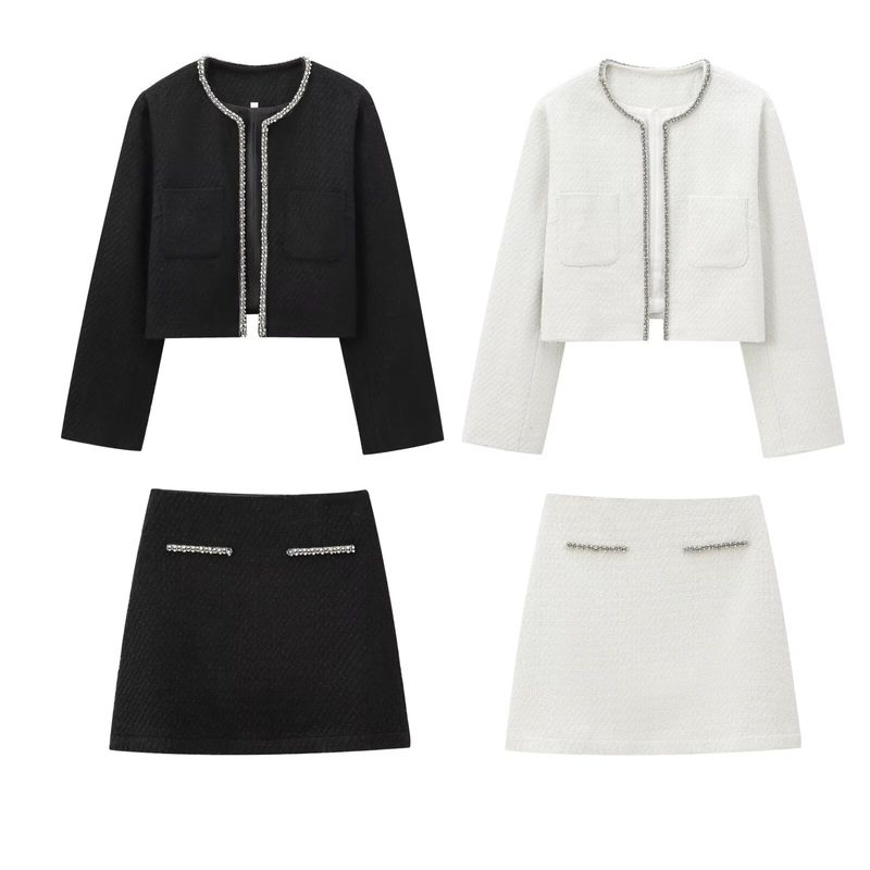 Kaslead New Arrival Women's Clothing Fashion Fengshui Diamond Decorative Velvet Coat Skirt 1246799 1246949