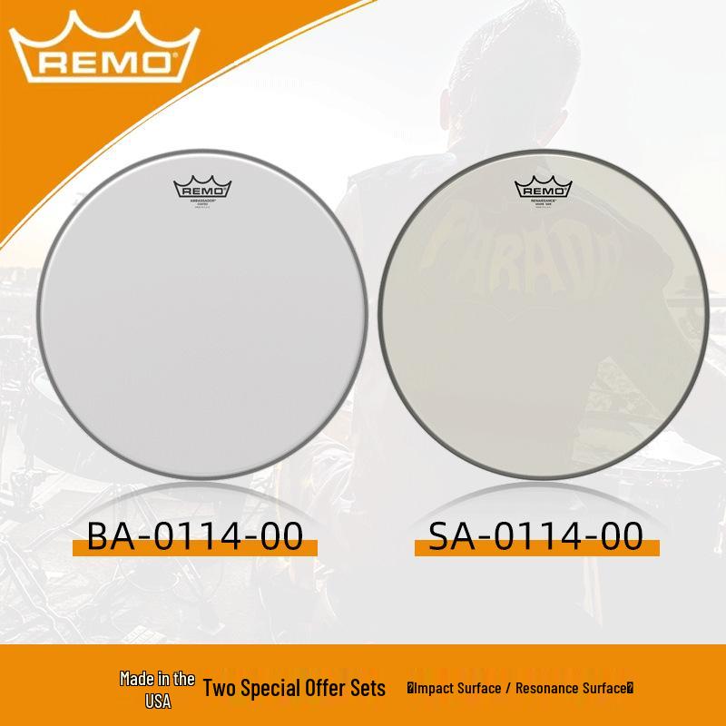 Allied Parts 14" REMO Sandblasted Swedish Drum Kit, Black and White Single Ply Resonance Drumhead