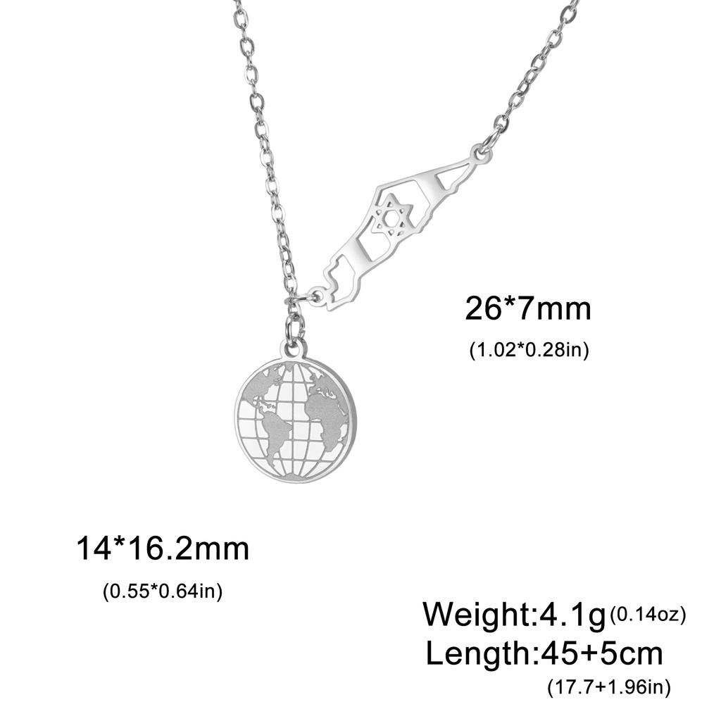 LIKGREAT World Map Israel Star of David Pendant Necklaces for Women Men Earth Globe Round Stainless Steel Necklace Jewelry Gifts