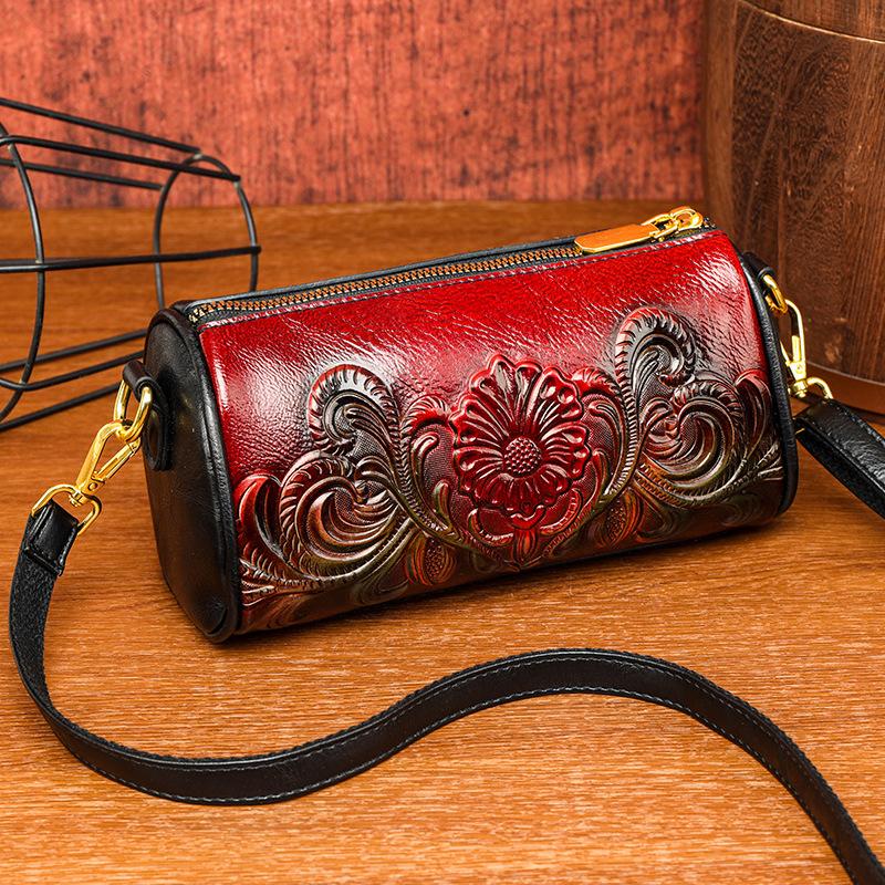 Premium Textur Etnisk Hinkväska med Stor Kapacitet - Präglad Crossbody-väska för Pendling och Vardagsbruk