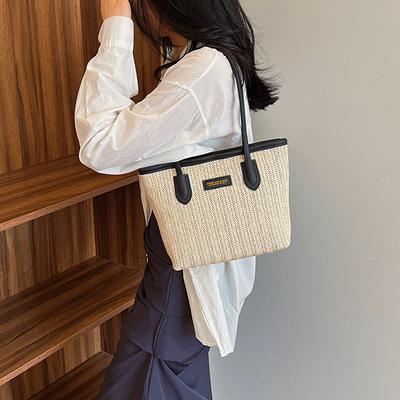 Kadın Yaz Yeni Moda Hasır Örgü Çanta Büyük Kapasiteli Örgü Çanta El Taşıma Tote Çanta Kadın Basit Omuz Çantası