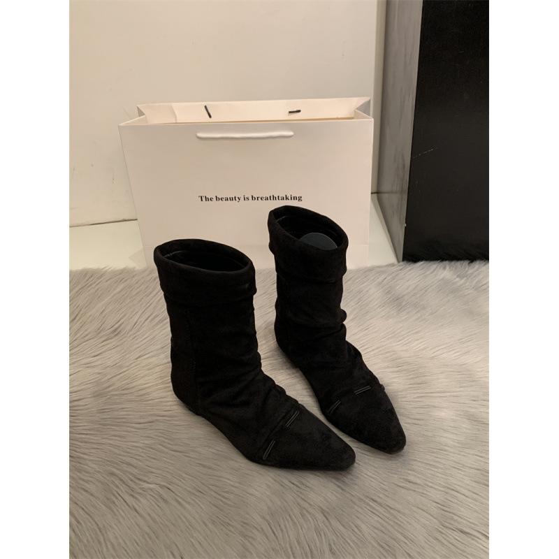 Niche design foldable two-wear pointed boots 2025 early autumn new versatile pleated piled boots knight boots women