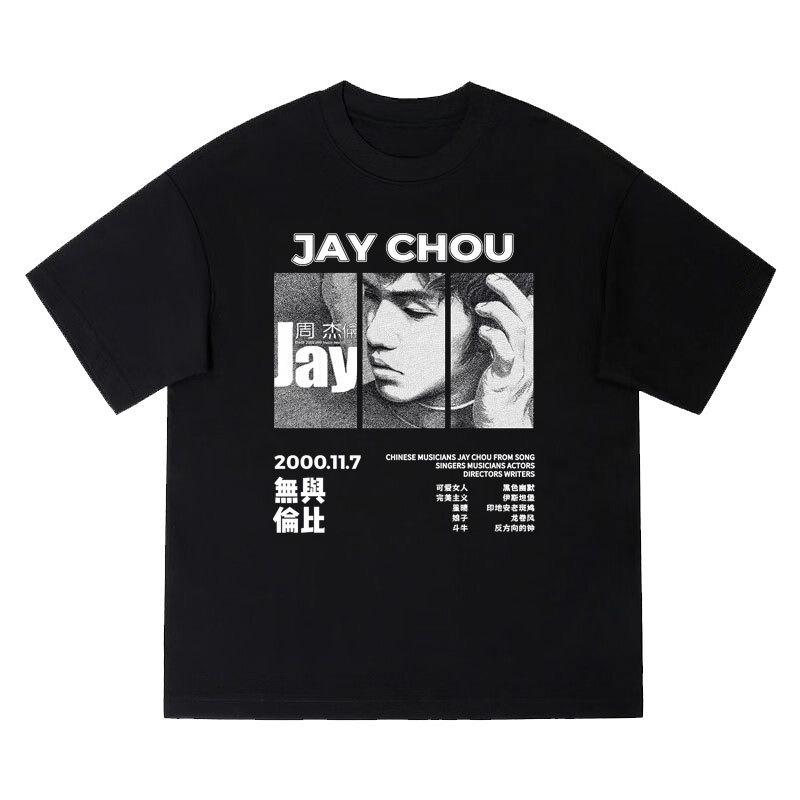 Jay Chou Themed T - Shirt   Jay  Album Cover Tracklist Print Black Short Sleeves 4XL
