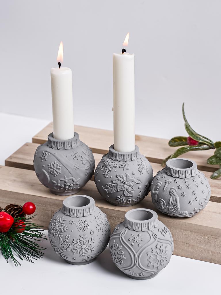 Relief Weihnachtskugel Kerzenhalter Silikonform DIY Handgemachter Kerzenständer Beton Gipsform Harz Handwerk Herstellung Weihnachtsdeko