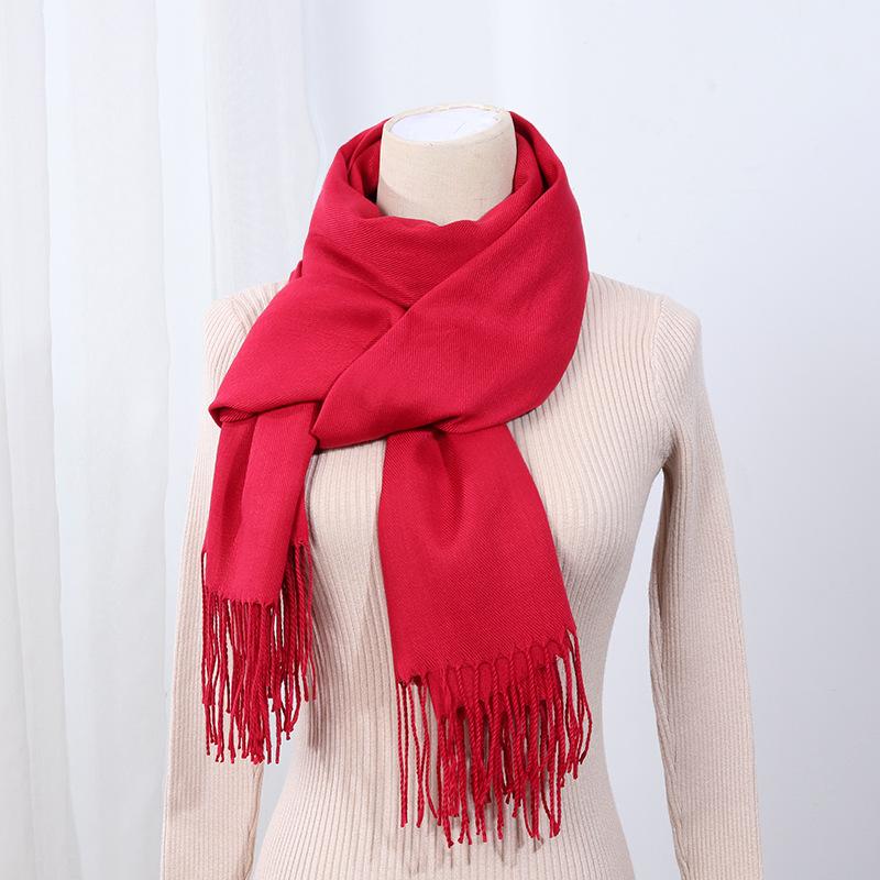 Big Red Scarf Korean Style Women's Winter Imitation Cashmere Thickened All Match Warm Shawl Solid Color Dual Use