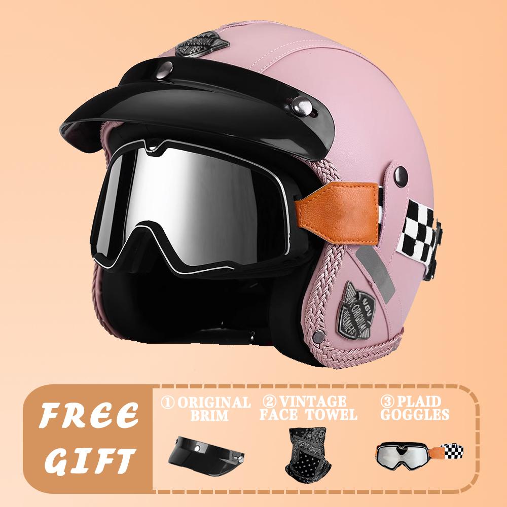 VGV Motorcycle Helmet DOT Certification Motorcycle Lightweight Four Seasons Street Helmet Three Quarters Vintage Half Helmet