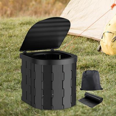 Portable Toilet with Lid Folding Camping for Long Trips Beach Black