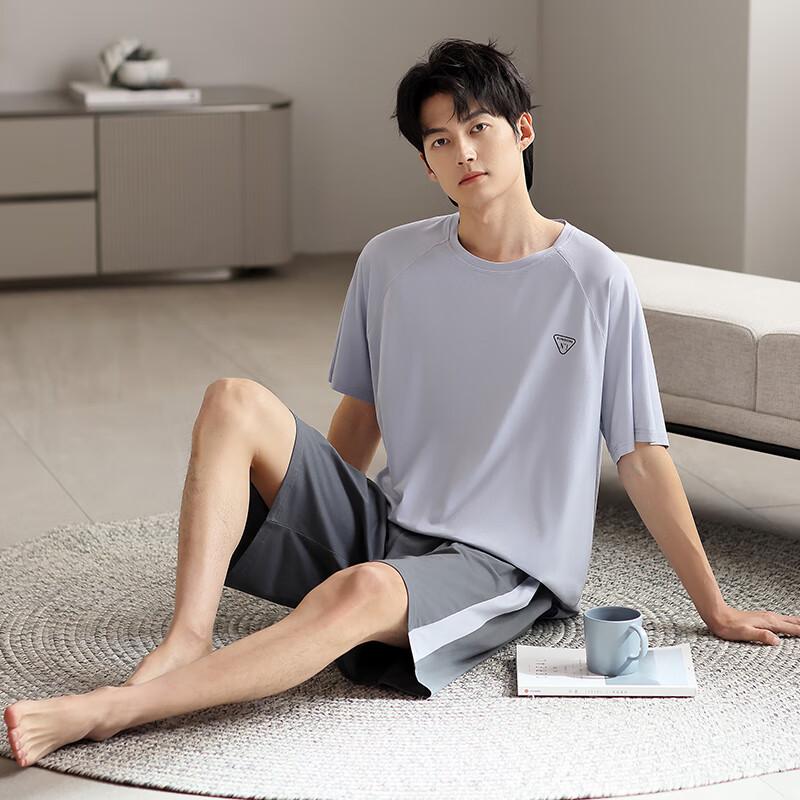 LangSha Summer Pajamas for Men, Thin Modal Short-Sleeve Shorts Set, Father's Day Large Size Loose Japanese Style New Home Wear Outfit