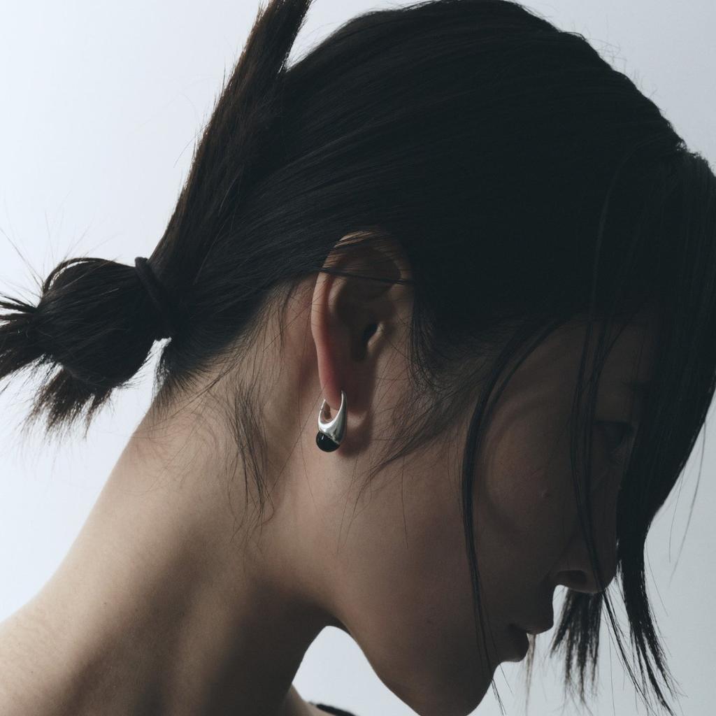 Premium Retro Personalized Black Agate Pendant, Ear Buckle Earrings, Simple Temperament, Niche Design, Unique Personality Earrings Women
