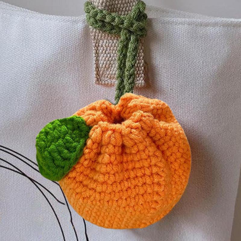 Orange Coin Purse Crochet Drawstring Bag Cute Drawstring Orange-Shaped Crochet Purse Crochet Tangerine Bag Coin Chargers
