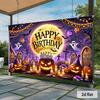 Halloween Party Banner - 2D Flat Backdrop with Ghost, Bat, Pumpkin & Tombstone, Durable Polyester Photo Background for Indoor/Outdoor Decor