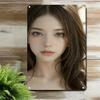 Korean Art Metal Sign - Asian Woman Face Portrait Iron Wall Decor for Home Bar Cafe, Durable 2D Flat Poster