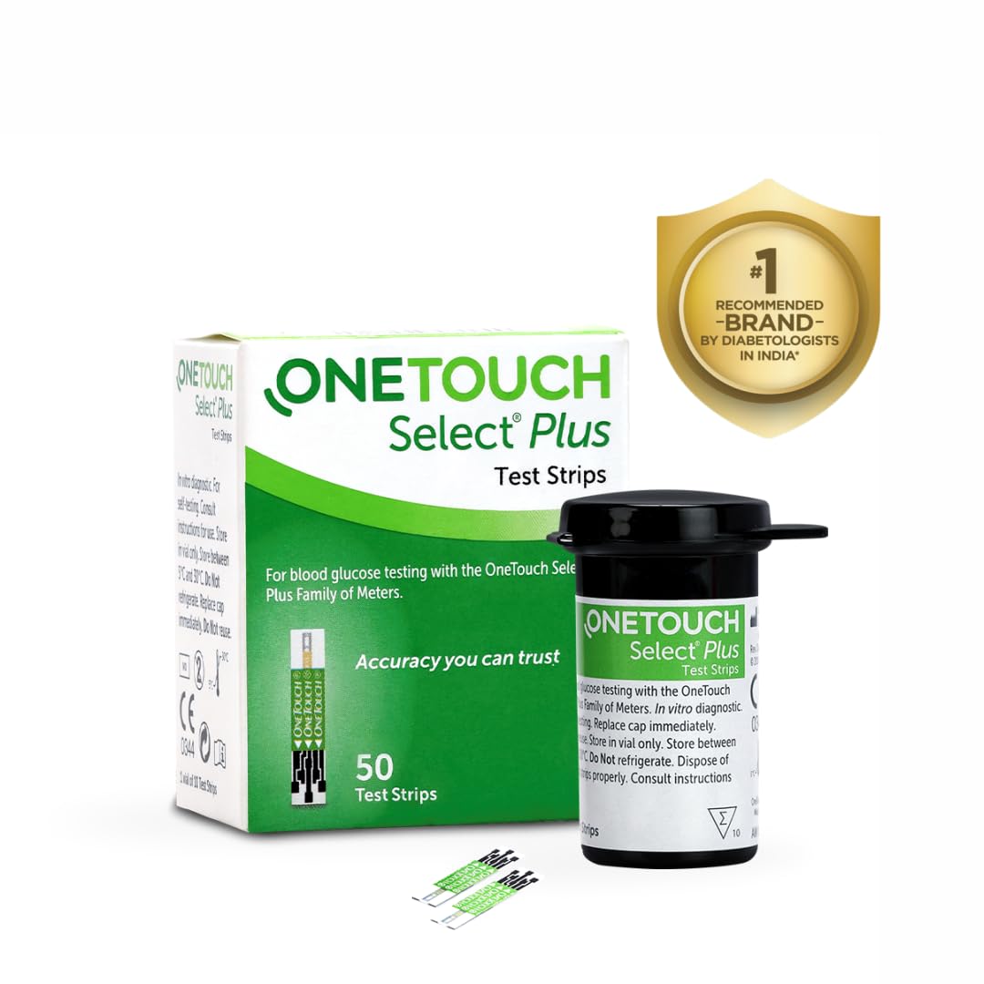Тест-полоски для измерения уровня глюкозы в крови OneTouch Select Plus | Упаковка 50 полосок | Для использования с глюкометром OneTouch Select Plus Simple