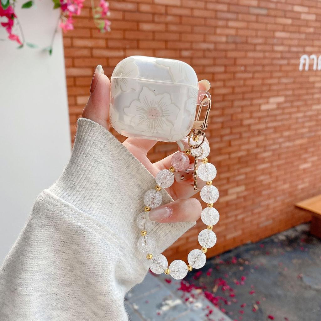 Korean Glitter Flower for AirPods 1 /1 Protective Case Pro1 Apple Bluetooth 1/1 Generation Earphone Case Hanging Chain