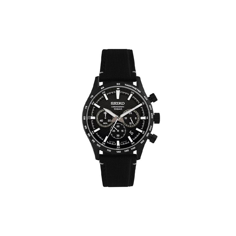 SEIKO 100 meters waterproof Quartz nylon strap men s watch black dial SSB417P1 чёрный