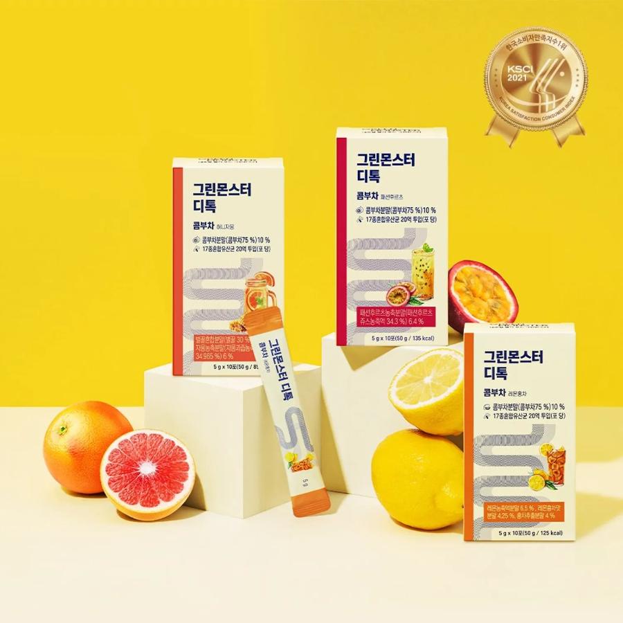 GREEN MONSTER D-toc Kombucha 10T Choose 1 out of 3 options (Lemon Black Tea / Passion Fruit / Honey Grapefruit)5g*10ea*3box