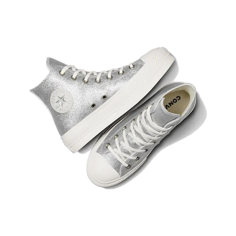 Converse All Star Lift Pohodlné Všestranné Odolné Tlumící Nárazy Lehké Plátěné Boty s Vysokým Svrškem Dámské Tenisky Stříbrné A07949C