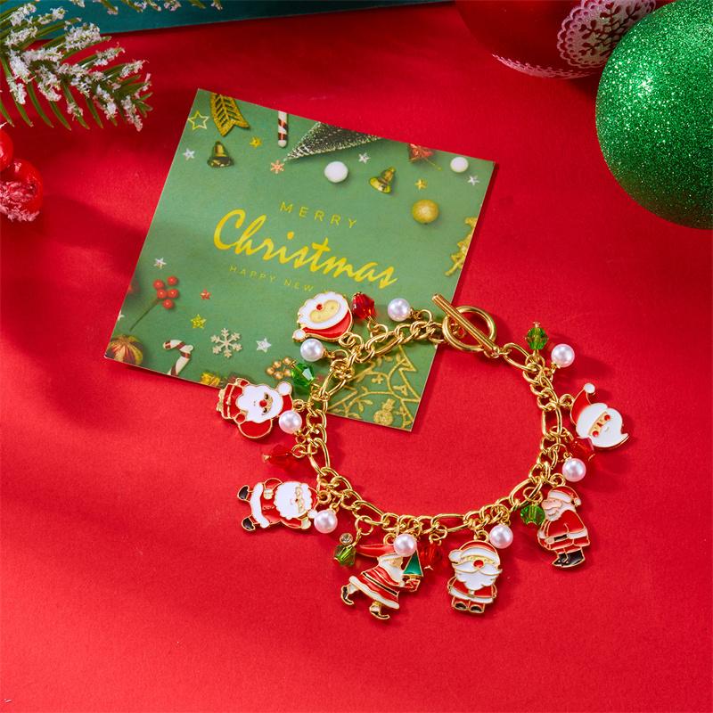 Creative Christmas Elk Bell Zircon Bracelet for Women Cute Santa Claus Tree Candy Cane Stocking Multi Pendant Chain Zircon Gift