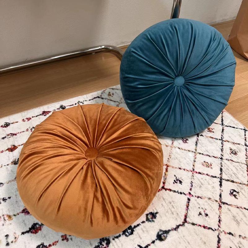 Round Pumpkin Velvet Cushion - Plush Solid Color Waist Support Pillow
