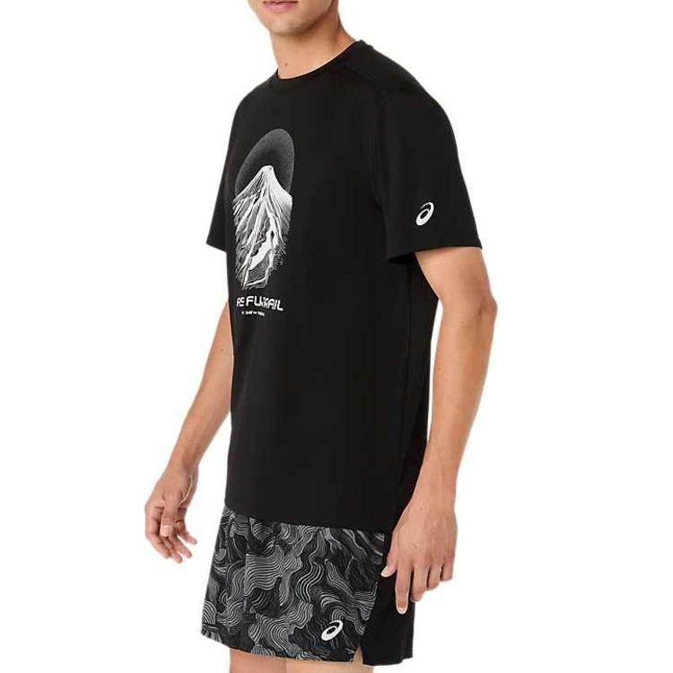 ASICS FUJITRAIL T Shirts Men's Performance Black/Beige/Carbon Crew Neck Moderate Straight Fit 2011D527-001