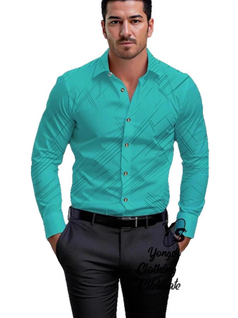 Męska koszula z długim rękawem slim fit drukowana w 3D - Modna biznesowa casual, rozciągliwa w czterech kierunkach na wiosnę i jesień