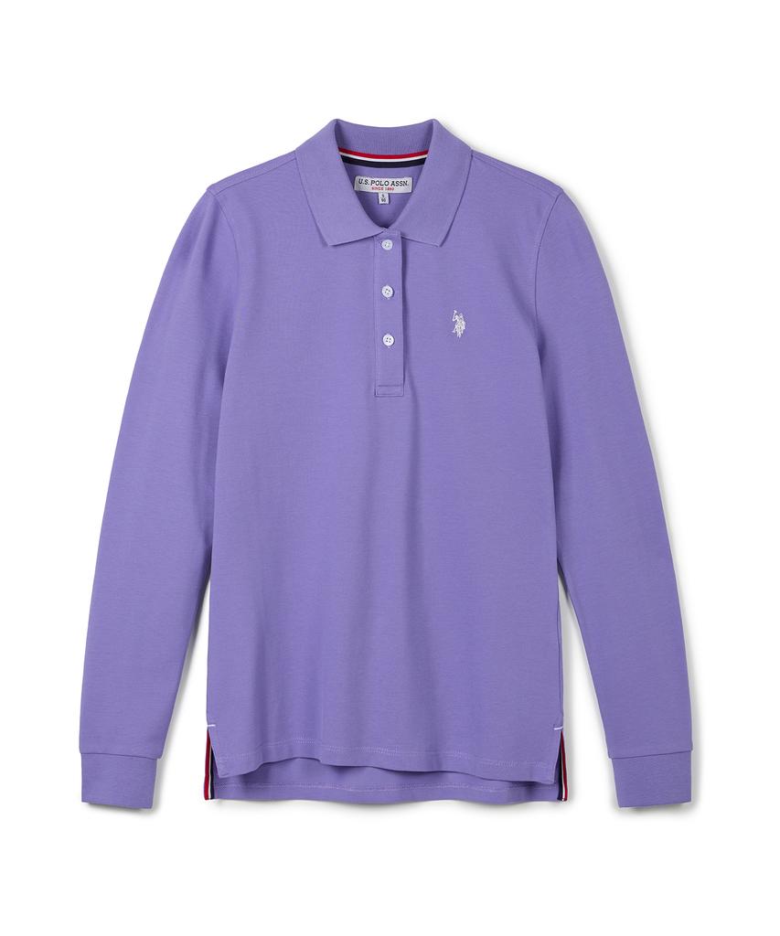 USPOLOASSN Cotton Blend Long Sleeve Collared T-Shirt_Lavender