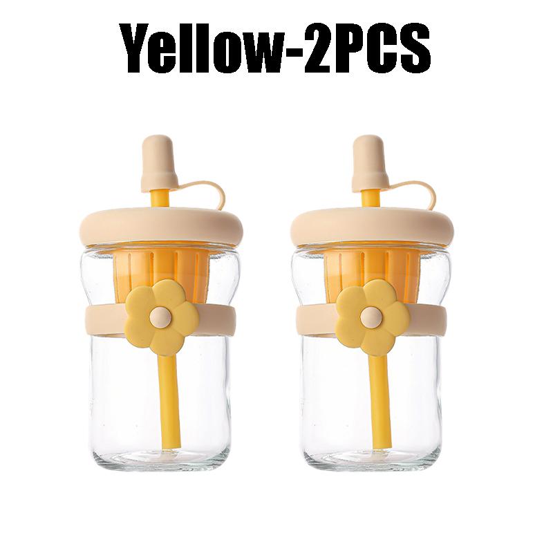 Glass Flower Cartoon Tea Strainer Cold Brew Straw Tumbler Leak-Proof Reusable Water Bottle With Floral Infuser Gift For Students
