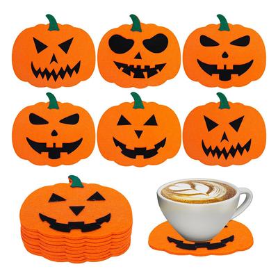 6 ks Halloweenských podložek ve tvaru dýně, žáruvzdorné plstěné dýňové prostírání, ručně vyráběné dýňové podložky pro domácnost, kuchyň, kancelář