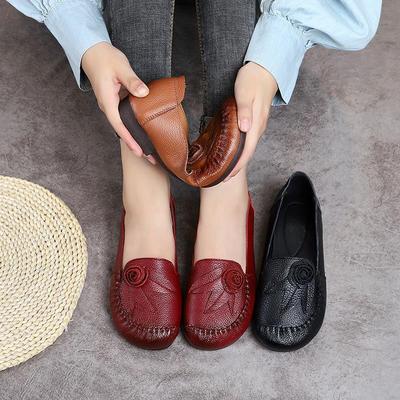 2025 Ethno-Stil Handgefertigte Schuhe aus echtem Leder mit weicher Sohle für Frauen mittleren Alters