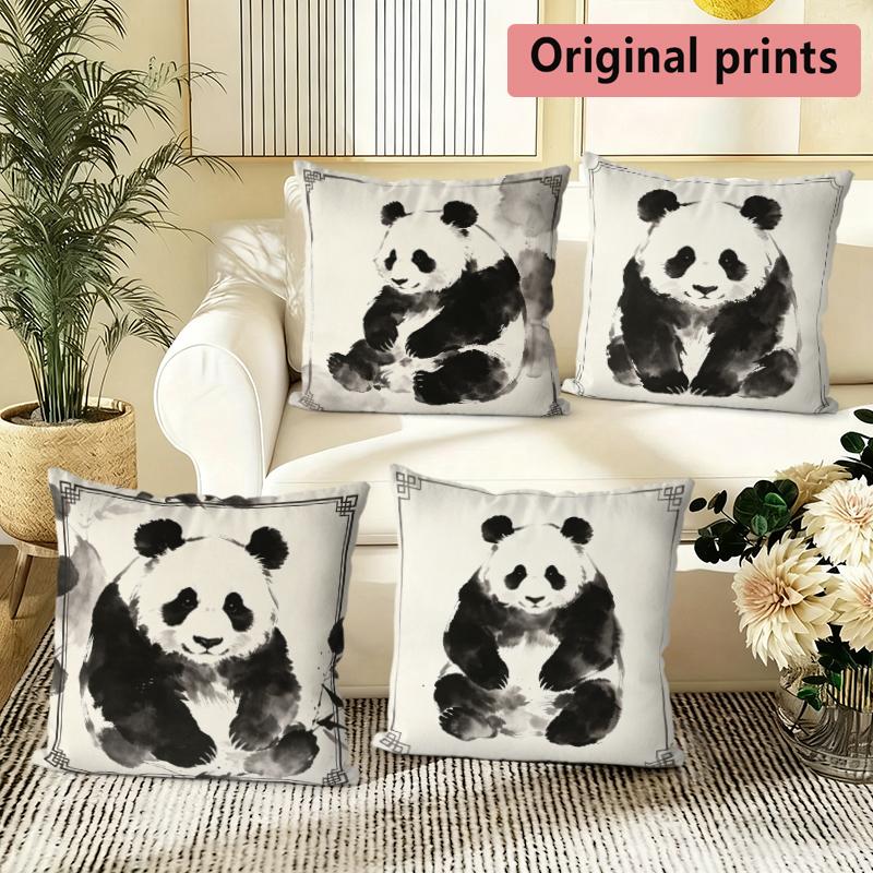 Watercolor Ink Panda Decorative Throw Pillow Covers Pattern Cushion Cover Suitable For Sofa Bedroom Car Pillow Cover
