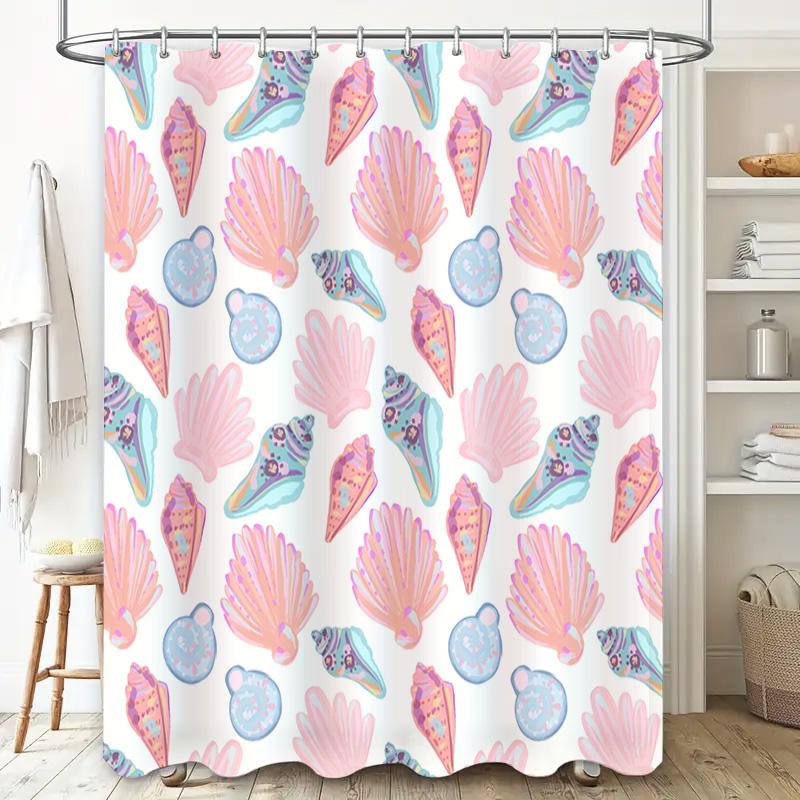 Pastel Shell Pattern Shower Curtain Bathroom Decor Pink Blue Purple Colorful Seashells Waterproof Fabric For Bathtub Shower Room