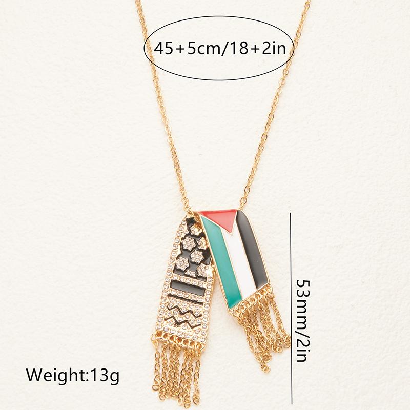 1 Pc Stainless Steel Scarf Shape Pendant Middle East Palestine Hijab Scarf Gaza Rhinestone Tassel Necklace Jewellery Gift