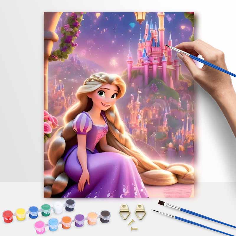 Disney Rapunzel oil painting art princess castle handmade diy painting home decoration gift 20x30cm