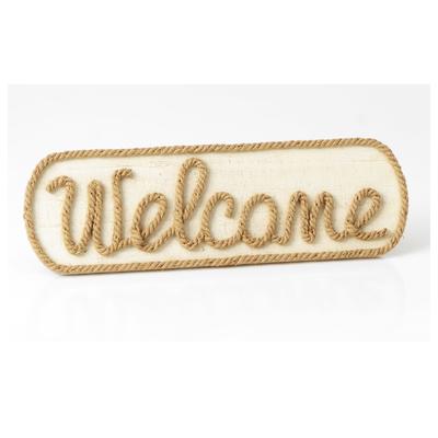 [Q9643] - XXL Wooden Plaque 'Welcome' Beige - 63.5x20 Cm