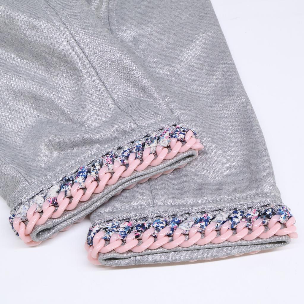 Chanel [Excellent Condition] P47722V22714 Cotton X Cashmere Chain Design Zip-Up Collarless Jacket Jacket 46 grayUsed