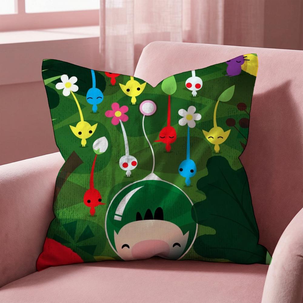 Cartoon Cute PIKMINS Cushion Cover Multi-Scene Pillow Cover for Home & Car - Reversible, Soft & Durable for Daily Use