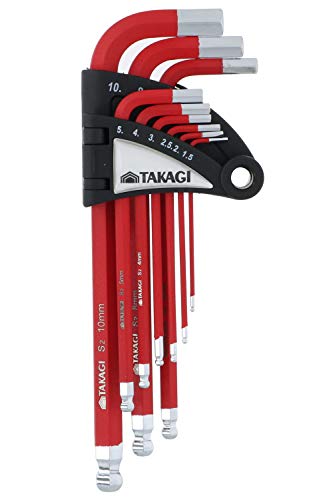 

Takagi HANDIWORK Color Coated Hex Wrench, Ball Point, Red, Set of 9