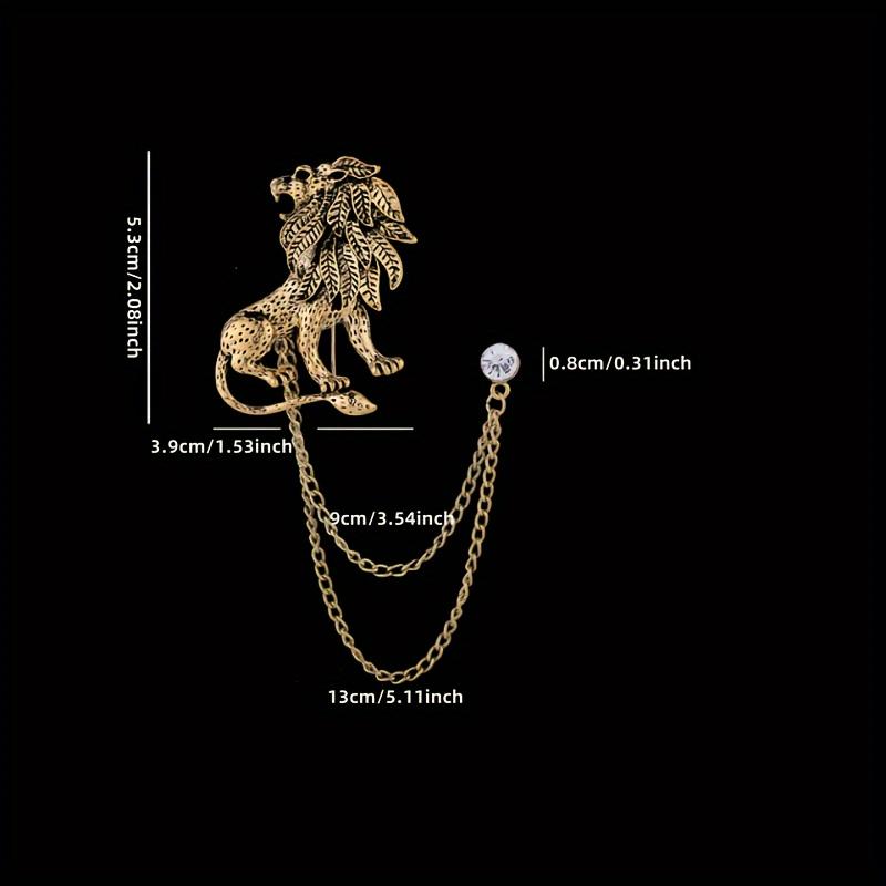 Retro Fashion Lapel Pin - Lion Hanging Chain Brooch Suit Pin Accessory