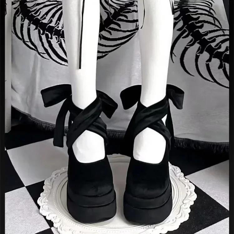 Fashion Platform Mary Janes Shoes Women Suede Luxury High Heel Lace Up Trend Lolita Shoes Elegant Chunky Party Pumps Zapatos De Mujer