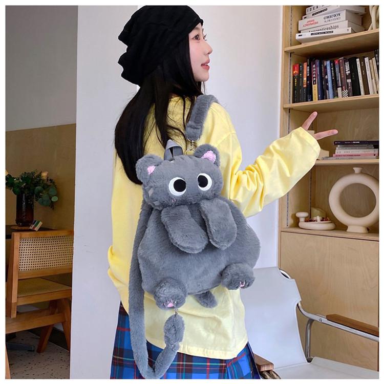 Cartoon Cat Siamese Plush Animal Backpack With Adjustable Shoulder Straps